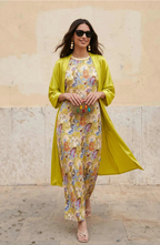 Printed Maxi Dress with Matching Cardigan