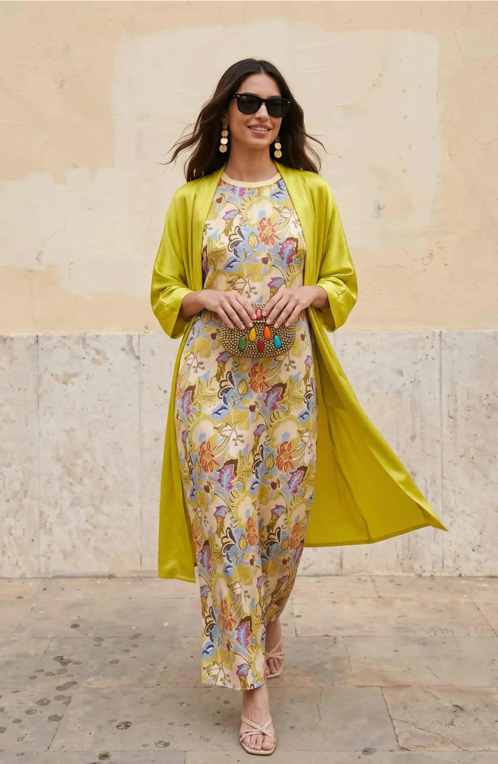 Printed Maxi Dress with Matching Cardigan