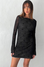 Vintage Floral Mesh Mini Dress with Flared Sleeves