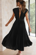 Pleated V Neck Wedding Guest Midi Dress