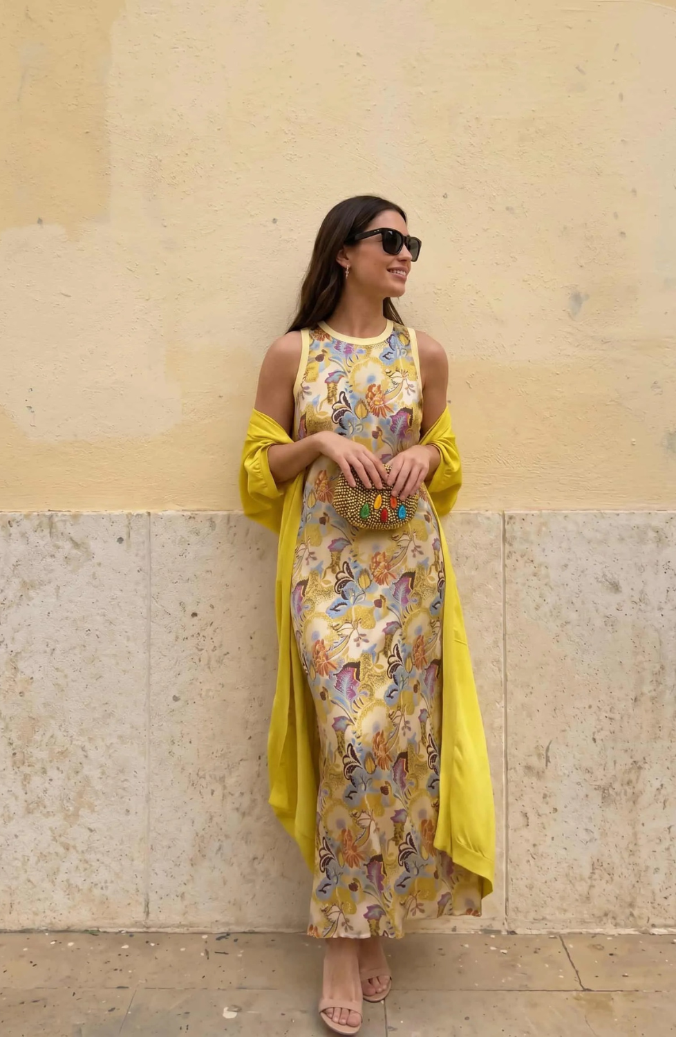 Printed Maxi Dress with Matching Cardigan