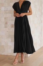 Pleated V Neck Wedding Guest Midi Dress