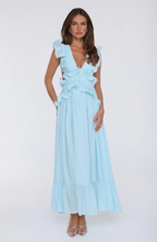 Ruffle Maxi Dress with Deep V-Neck and Flowy Skirt