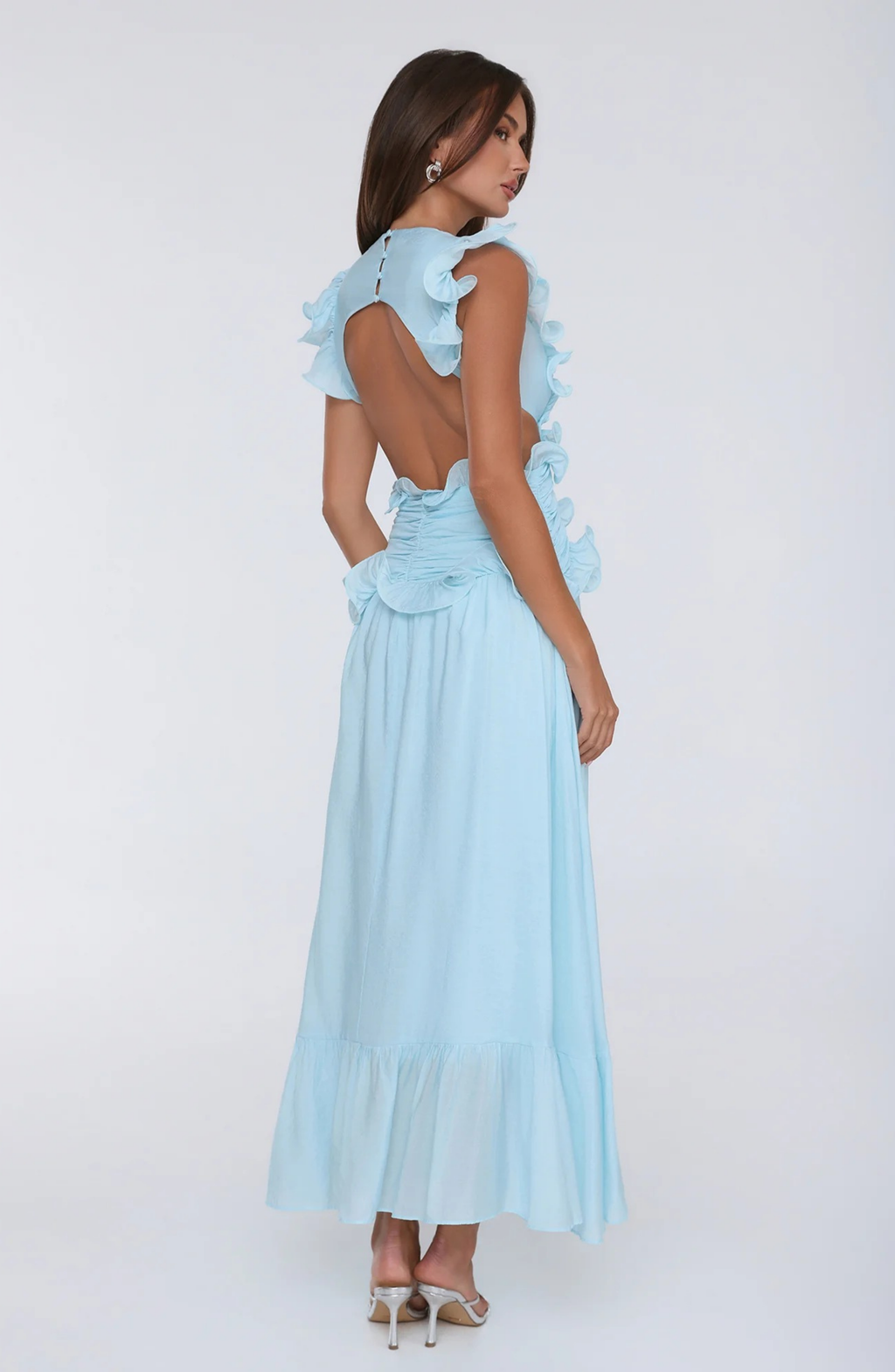 Ruffle Maxi Dress with Deep V-Neck and Flowy Skirt