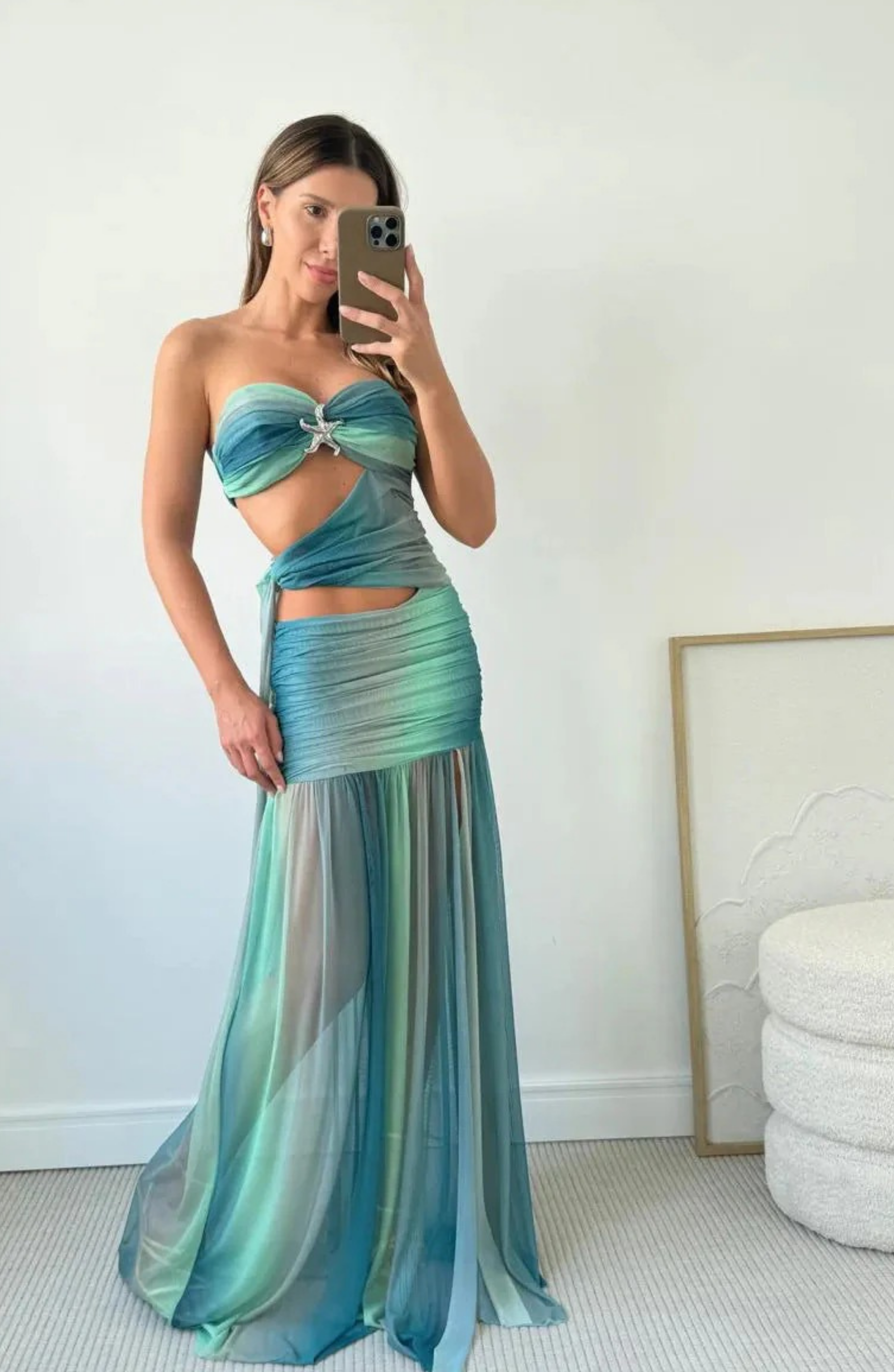 Mesh Maxi Dress with Cut Out Detail