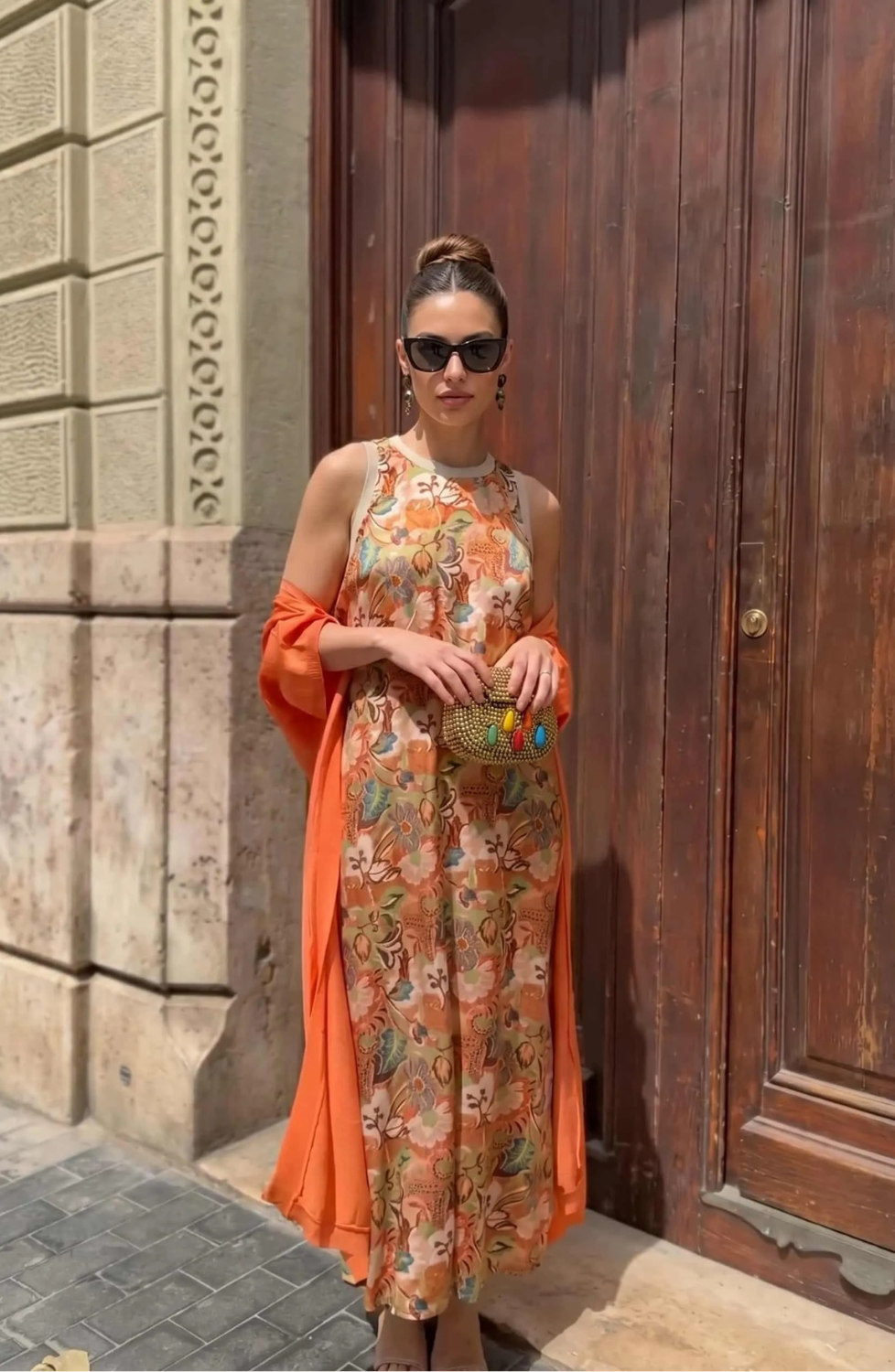Printed Maxi Dress with Matching Cardigan
