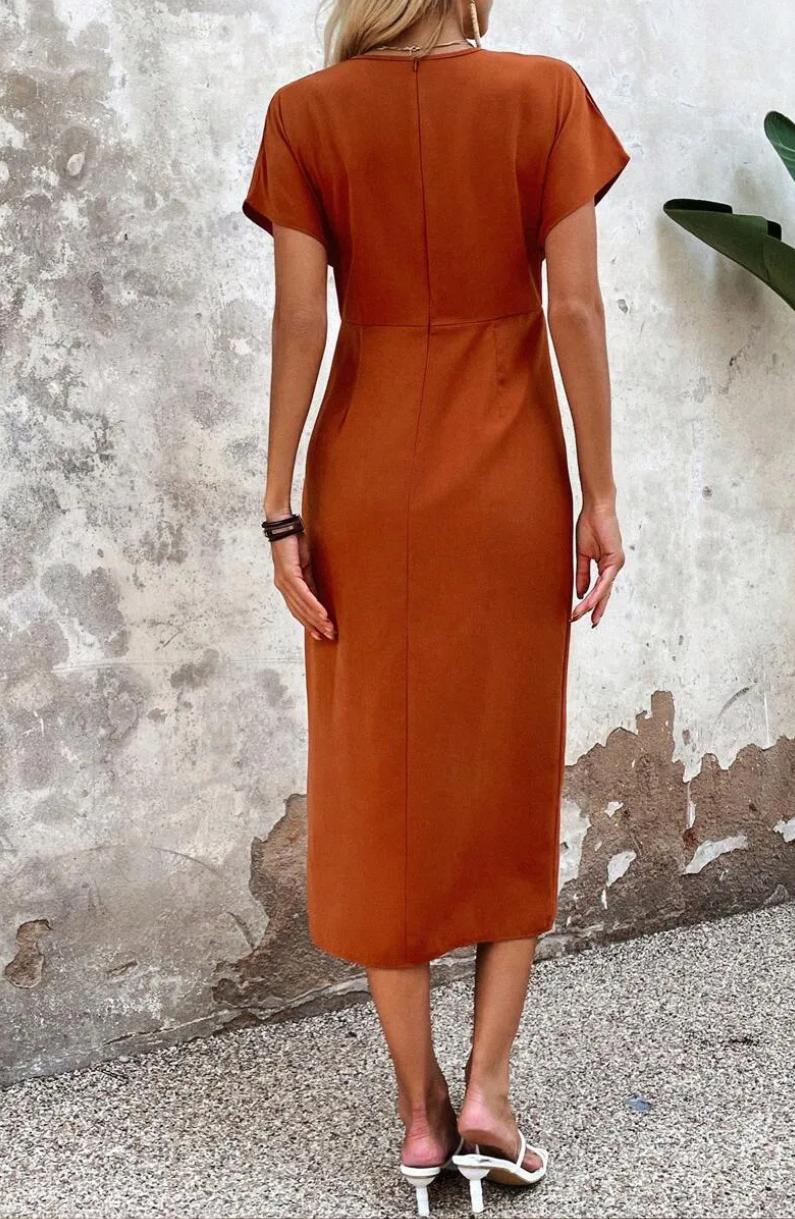 Wrap V Neck Wedding Guest Midi Dress