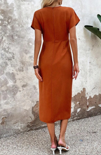 Wrap V Neck Wedding Guest Midi Dress