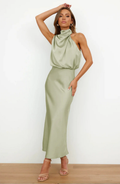 Satin Halter Neck Maxi Dress