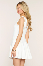 White Sleeveless Mini Dress with Twirl Skirt