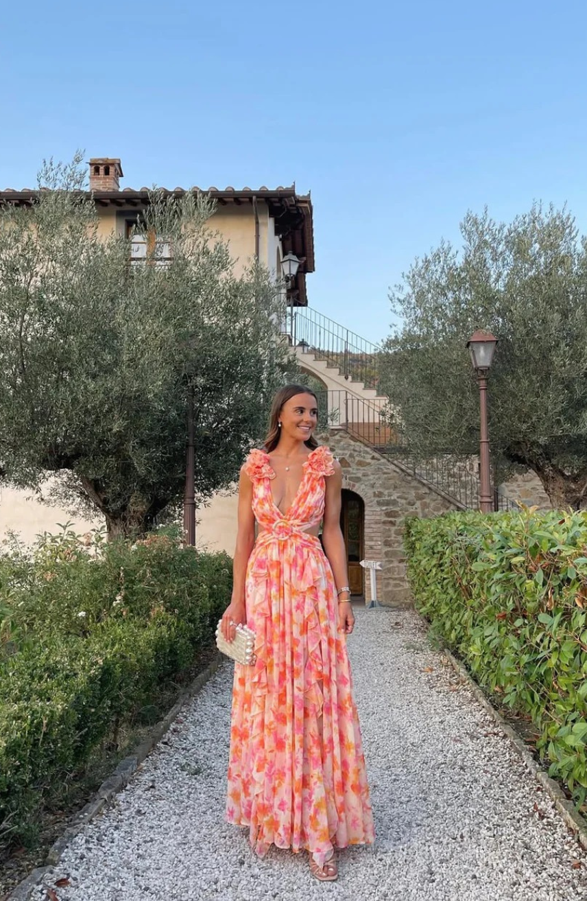 Floral Cut Out Wedding Guest Maxi Dress