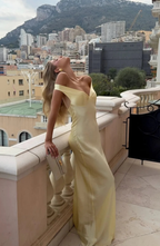 Ruched Off Shoulder Satin Maxi Dress