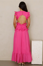 Ruffle Maxi Dress with Deep V-Neck and Flowy Skirt