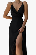 Black Satin Evening Maxi Dress