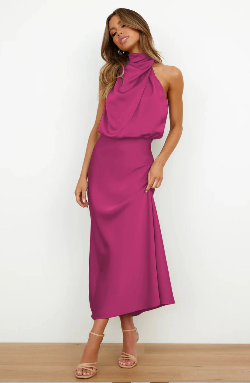 Satin Halter Neck Maxi Dress
