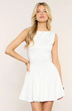 White Sleeveless Mini Dress with Twirl Skirt