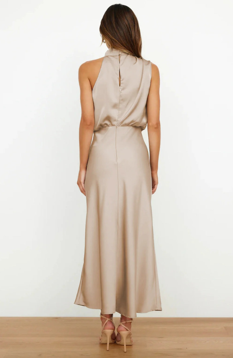 Satin Halter Neck Maxi Dress