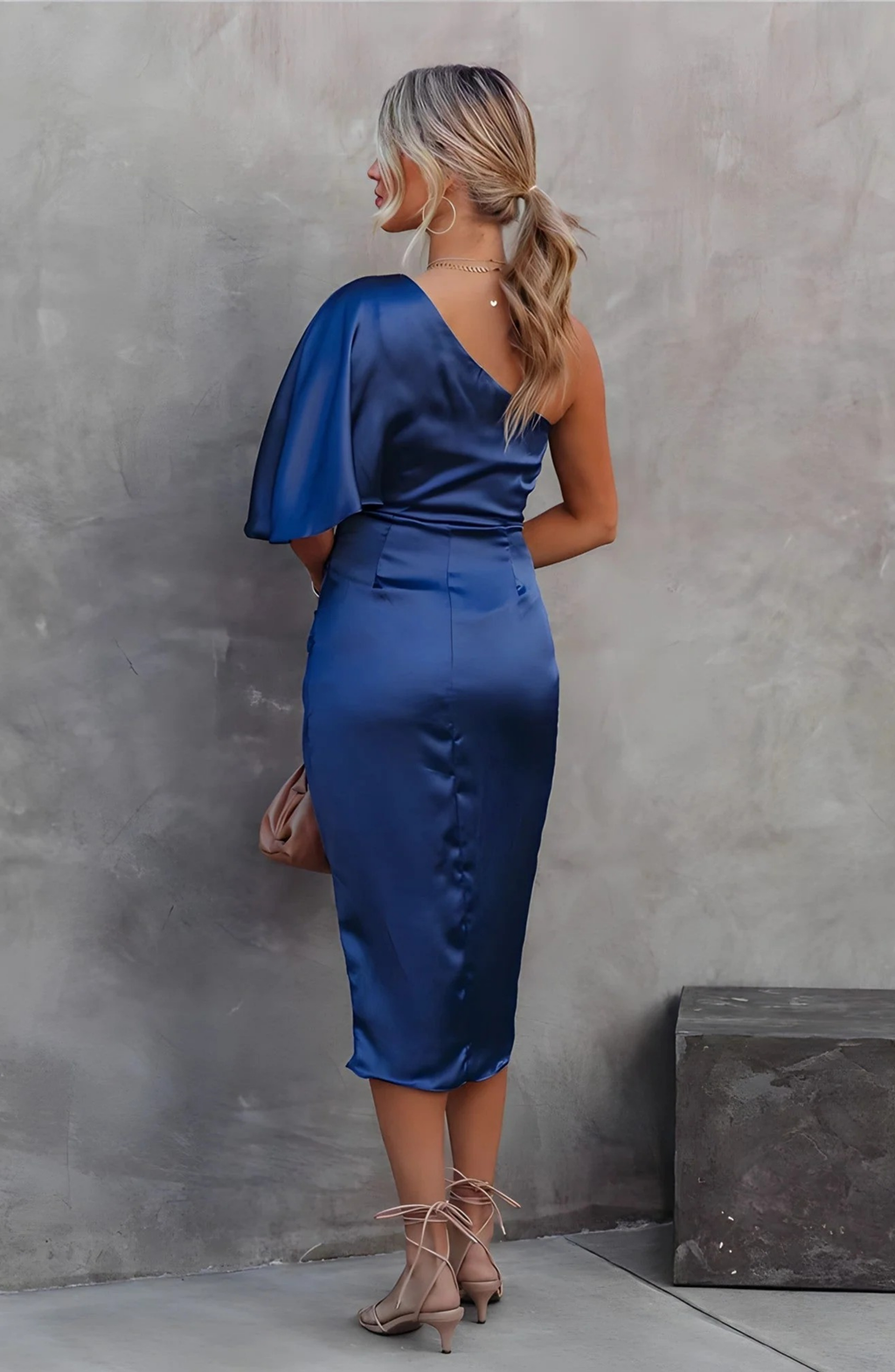 Elegant One Shoulder Satin Midi Dress