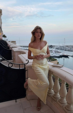 Ruched Off Shoulder Satin Maxi Dress
