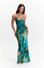 Open Back Printed Maxi Dress