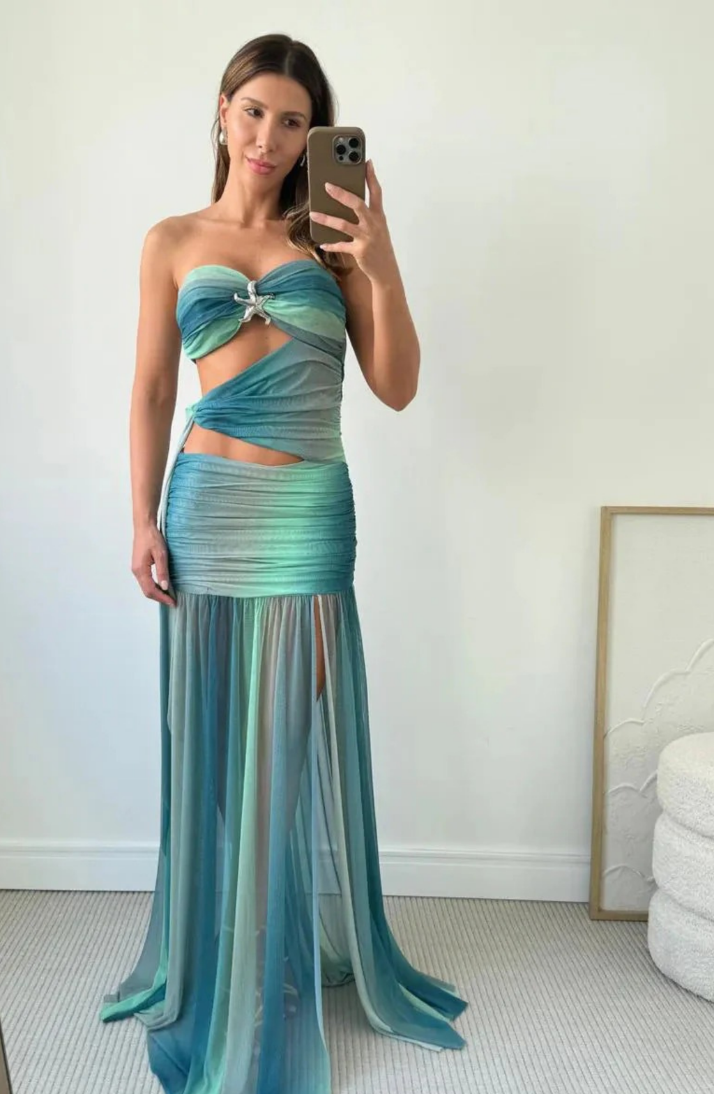 Mesh Maxi Dress with Cut Out Detail