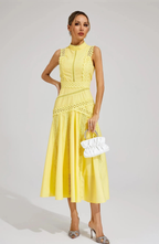 Romantic White Lace Midi Dress with Feminine A-Line Fit