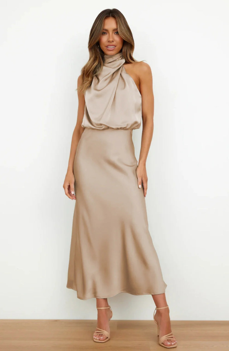 Satin Halter Neck Maxi Dress