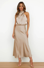 Satin Halter Neck Maxi Dress