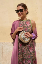 Printed Maxi Dress with Matching Cardigan