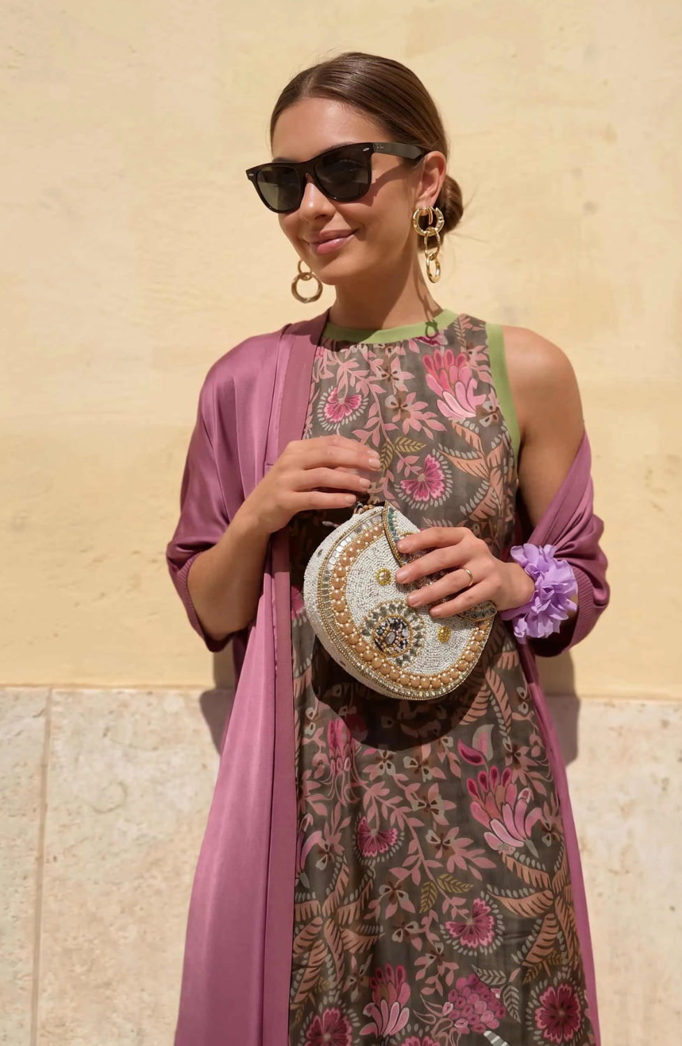 Printed Maxi Dress with Matching Cardigan