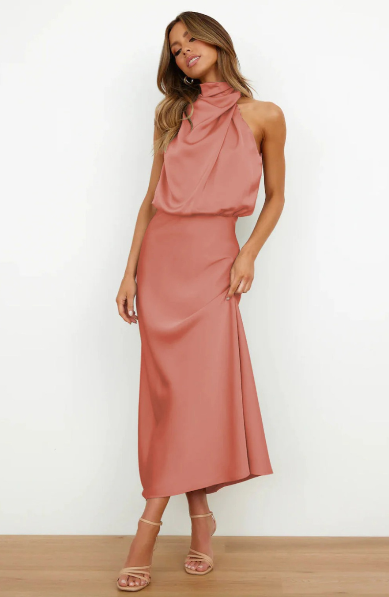 Satin Halter Neck Maxi Dress