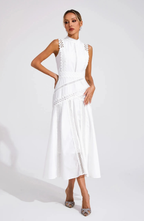 Romantic White Lace Midi Dress with Feminine A-Line Fit