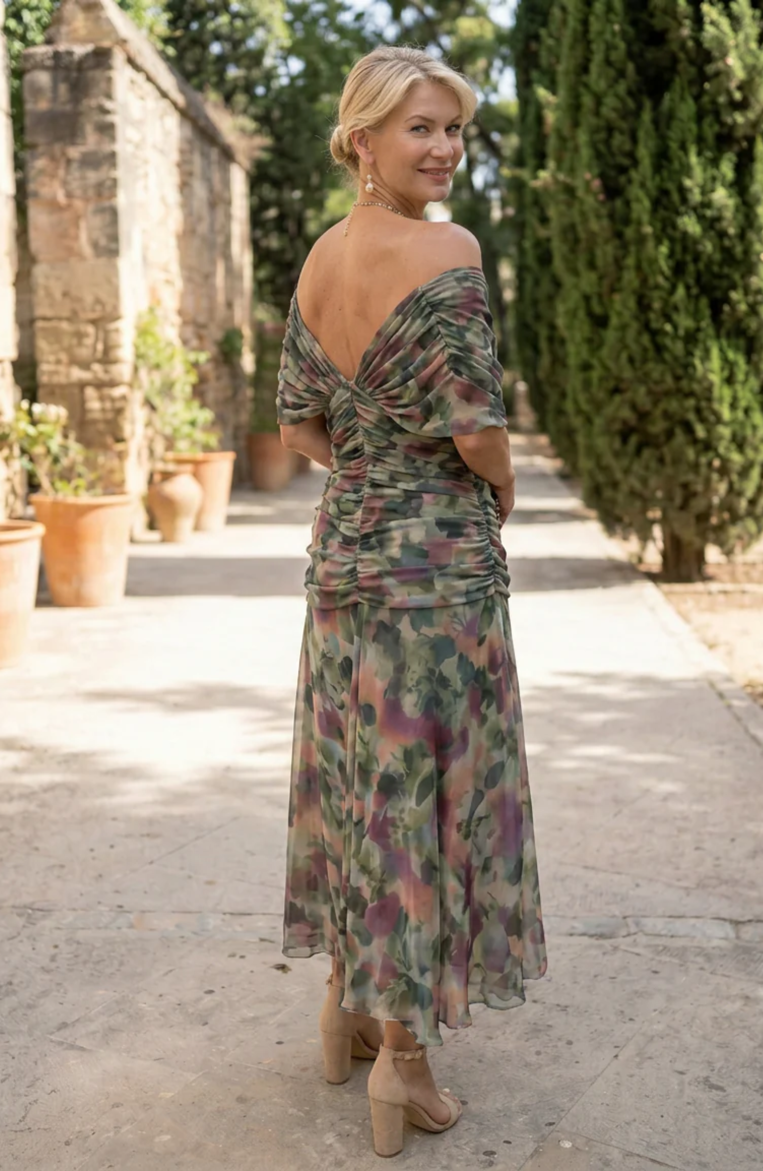 Floral Off Shoulder Wedding Guest Maxi Dress