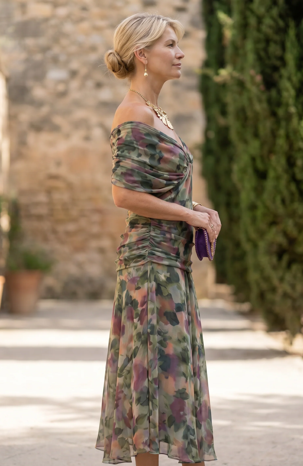Floral Off Shoulder Wedding Guest Maxi Dress